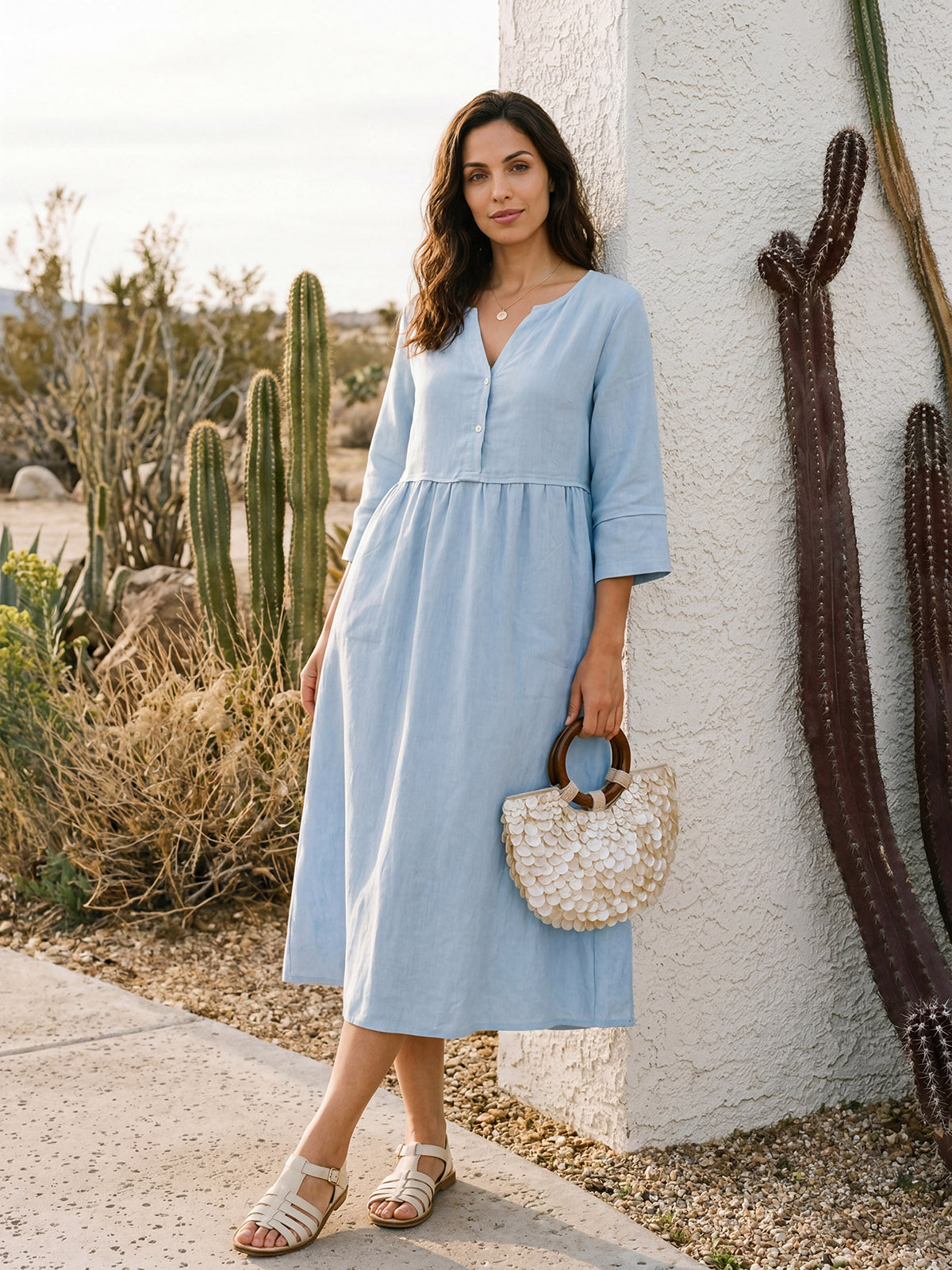 LINTICO women's linen outfit with maxi dress and midi dress