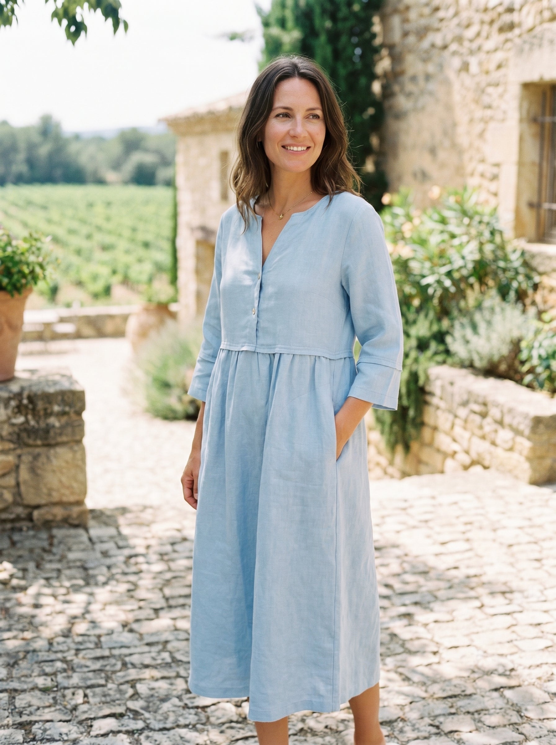LINTICO women's linen outfit with maxi dress and midi dress