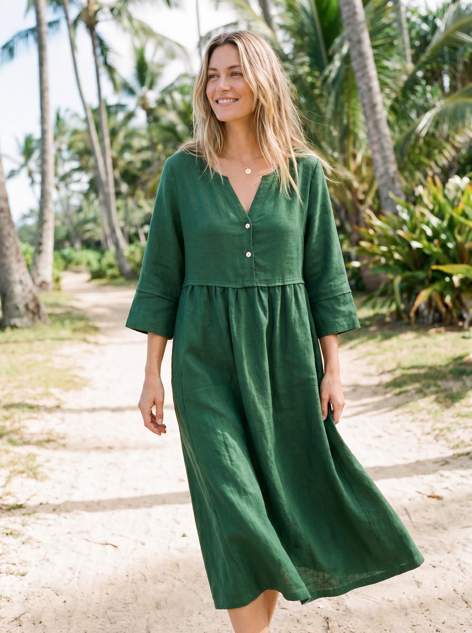 LINTICO women's linen outfit with maxi dress and midi dress