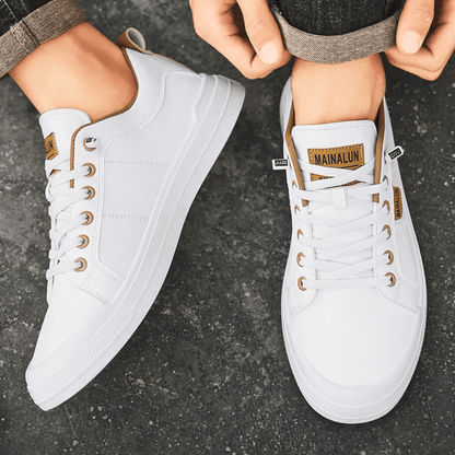 FILIPPO – Sneaker Uomo in Pelle Bianca con Dettagli Camel