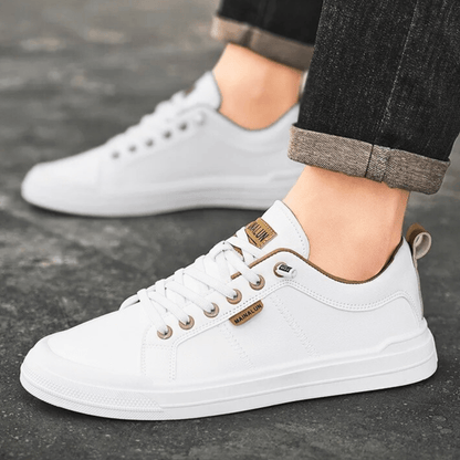 FILIPPO – Sneaker Uomo in Pelle Bianca con Dettagli Camel