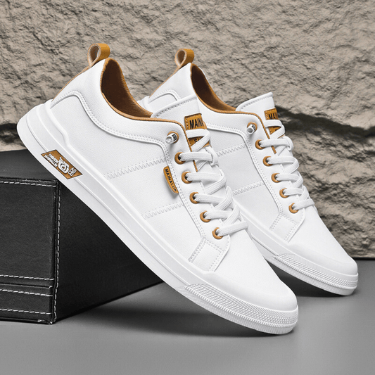 FILIPPO – Sneaker Uomo in Pelle Bianca con Dettagli Camel